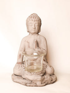 Buddha mit Lichtglas - Zement